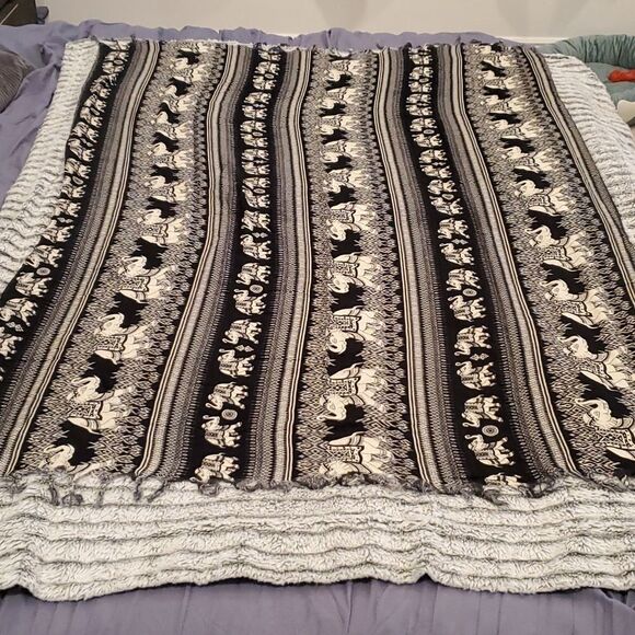 Accessories - Black and white elephant scarf 42" by 57" with fringe accents